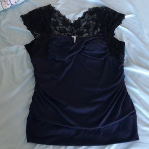 Studio Y (Maurices) XL Dark Blue Top w/ Black Lace